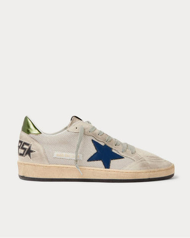 Golden Goose Ball Star Distressed Suede, Mesh and Leather  Silver low top sneakers