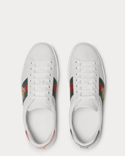 Gucci Ace Watersnake-Trimmed Embroidered Leather  White low top sneakers - 6