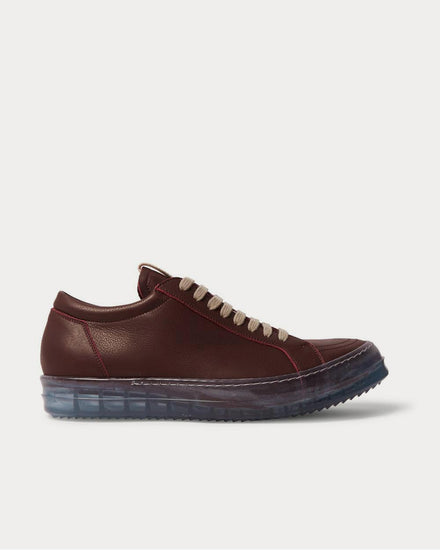Rick Owens Clear Sole Grosgrain-Trimmed Leather  Burgundy high top sneakers - 1