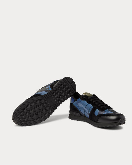 Valentino Rockrunner Camouflage-Print Canvas, Leather and Suede  Blue low top sneakers - 3
