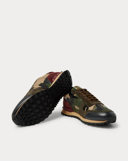 Valentino Rockrunner Camouflage-Print Canvas, Leather and Suede  Green low top sneakers - 3