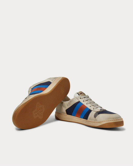 Gucci Screener Webbing-Trimmed Distressed Leather and Canvas  Navy low top sneakers - 3