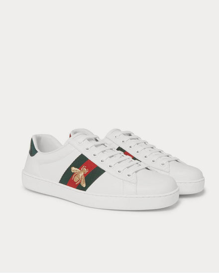 Gucci Ace Watersnake-Trimmed Embroidered Leather  White low top sneakers - 2