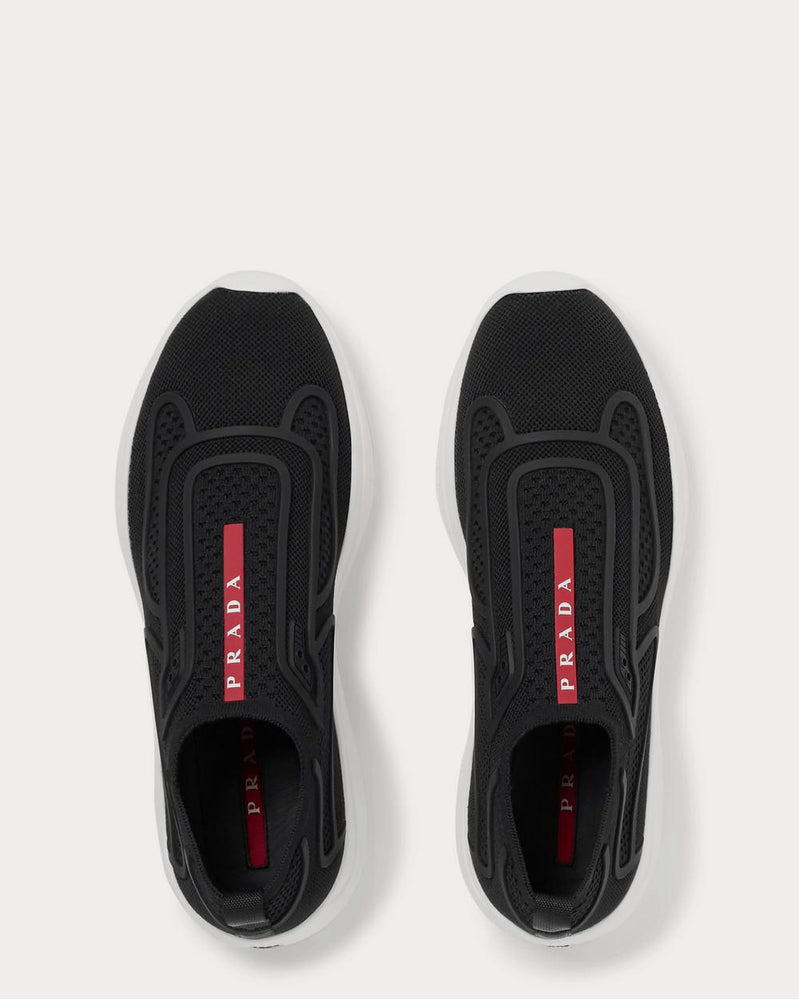 Prada America's Cup Rubber-Trimmed Mesh Slip-On  Black low top sneakers - 6