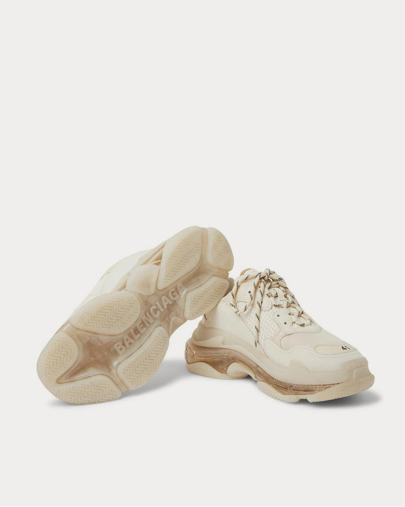 Balenciaga Triple S Clear Sole Mesh, Nubuck and Leather  Ecru low top sneakers - 3