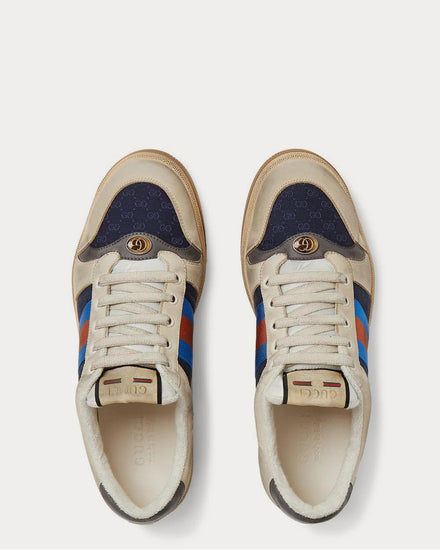 Gucci Screener Webbing-Trimmed Distressed Leather and Canvas  Navy low top sneakers - 6