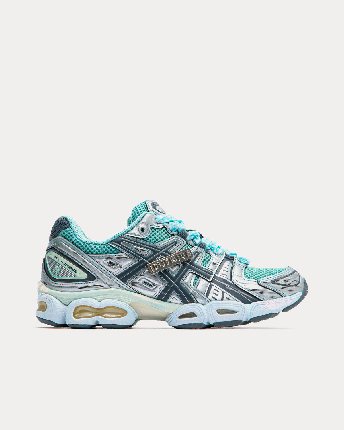 Asics x (di)vision - GEL-Nimbus 9 Checked Turquoise / Silver Low Top Sneakers