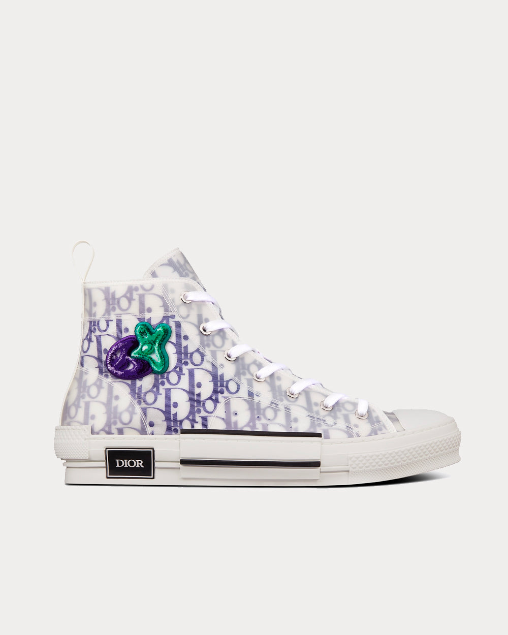 Dior x Kenny Scharf - B23 White and Purple Dior Oblique Canvas with Embroidered Patches High Top Sneakers