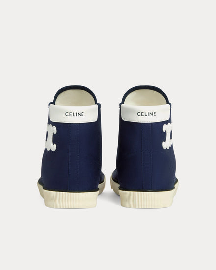 Celine Blank Lace Up Toe Cap Canvas & Calfskin Navy High Top Sneakers - 3