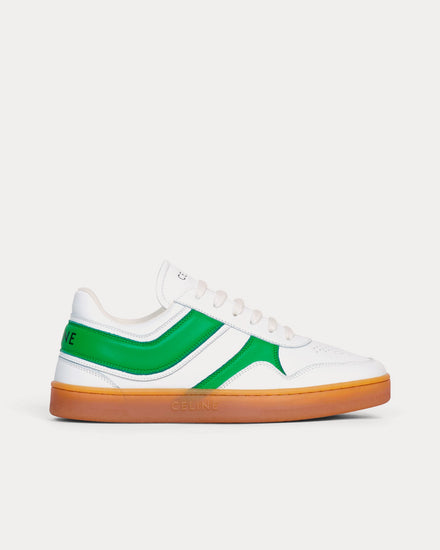 Celine Lace-up Optic White / Flash Green / Beige Low Top Sneakers - 1