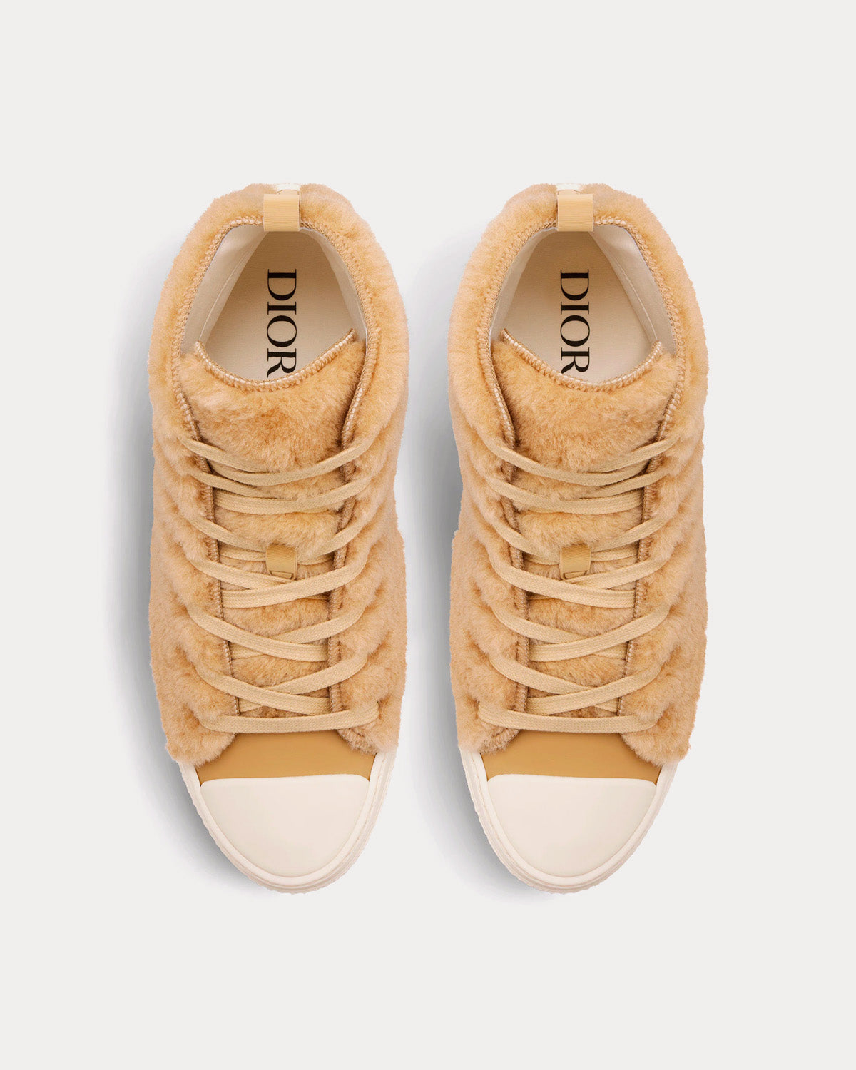 Dior x ERL - B23 Beige Shearling with Rabbit Motif High Top Sneakers