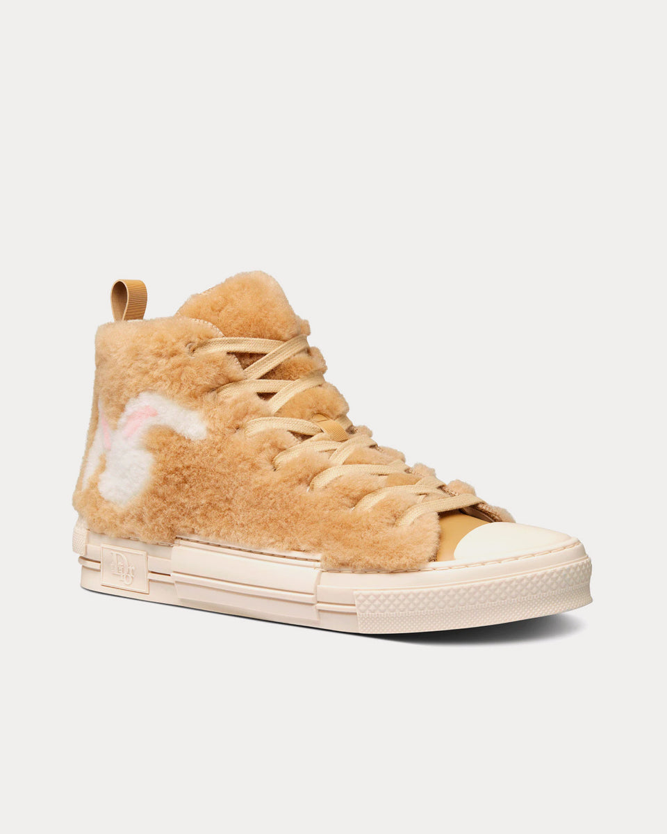 Dior x ERL B23 Beige Shearling with Rabbit Motif High Top Sneakers ...