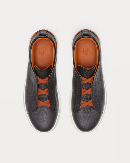 Ermenegildo Zegna Triple Stitch Deerskin Black Low Top Sneakers - 2