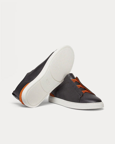 Ermenegildo Zegna Triple Stitch Deerskin Black Low Top Sneakers - 3