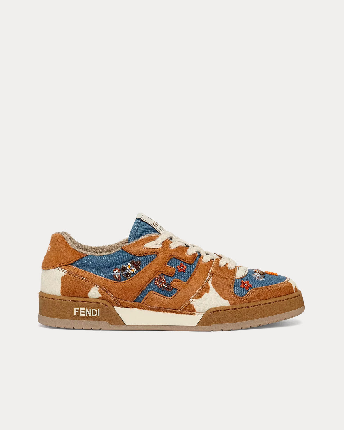 Fendi Men's Match Denim & Cowhide Brown / Blue Low Top