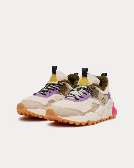 Flower Mountain Kotetsu Faux Shearling Beige / Purple Low Top Sneakers - 3