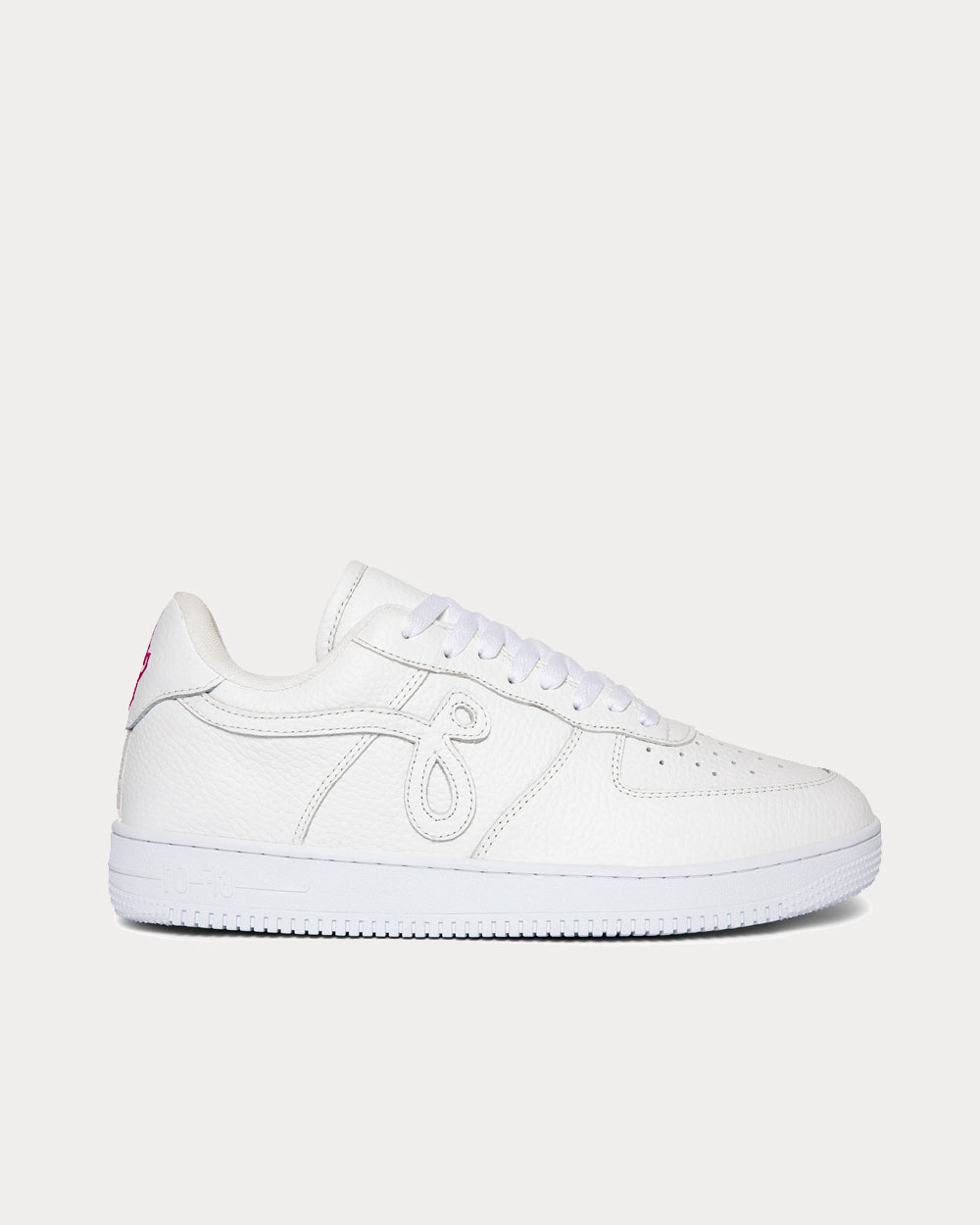 John Geiger - GF-01 White Pebbled Leather / Pink Embroidery Low Top Sneakers