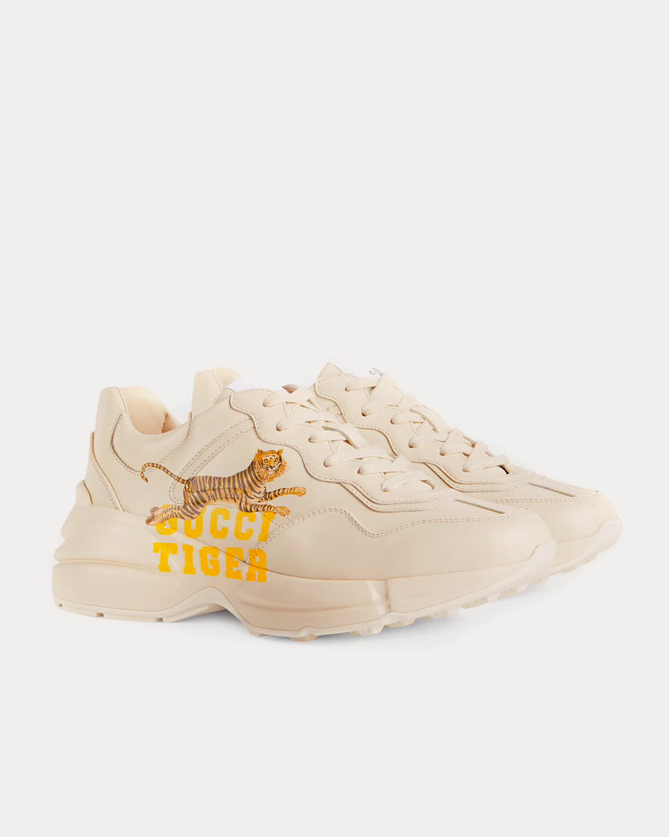 Gucci Tiger Rhyton Leather Ivory Low Top Sneakers Sneak in Peace