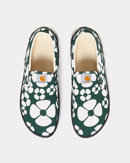 Marni x Carhartt Canvas Forest Green / Stone White Slip On Sneakers - 2