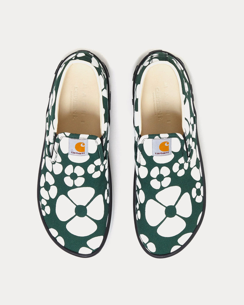 Marni x Carhartt Canvas Forest Green / Stone White Slip On Sneakers - 2