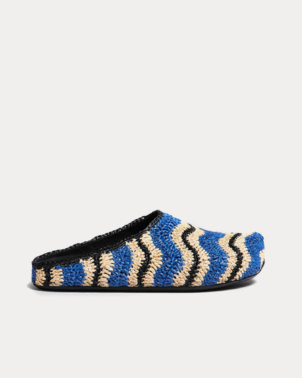 Marni x No Vacancy Inn Fussbett Crochet Raffia Sabot Blue Slip Ons - 1