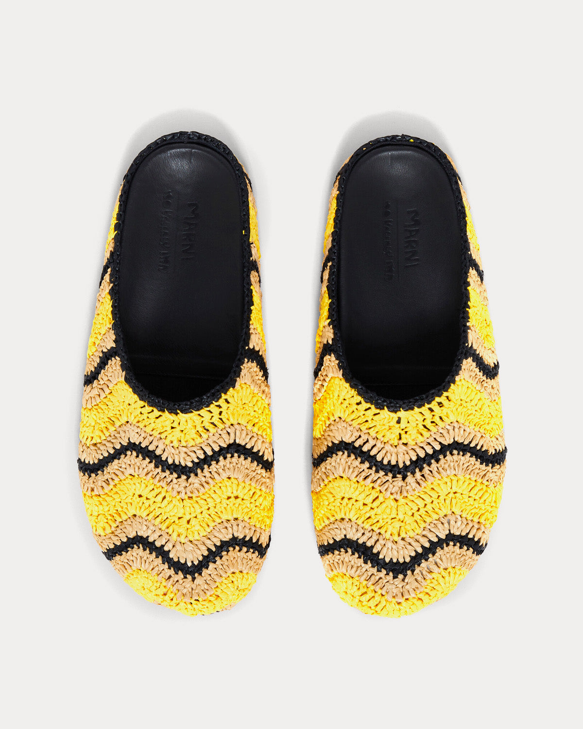 Marni x No Vacancy Inn - Fussbett Crochet Raffia Sabot Yellow Slip Ons