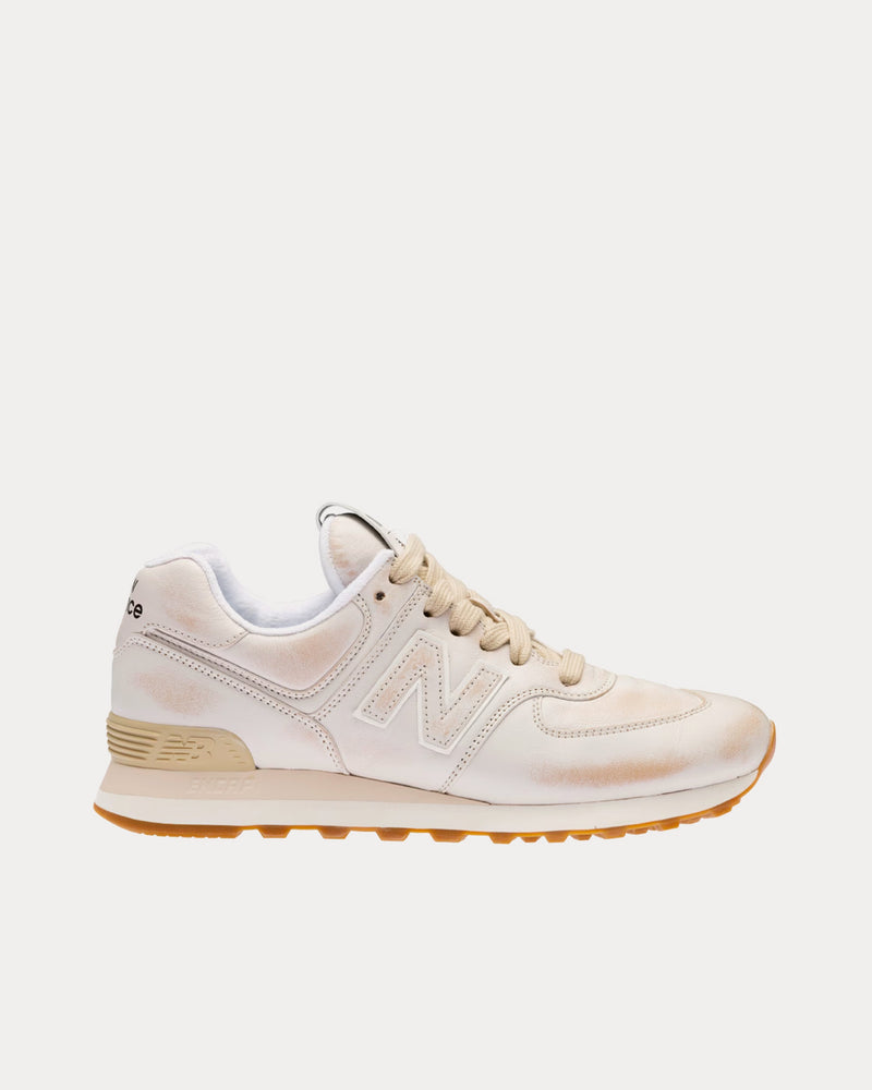 New Balance x Miu Miu 574 Vintage-Effect Nappa Leather White Low Top Sneakers - 1