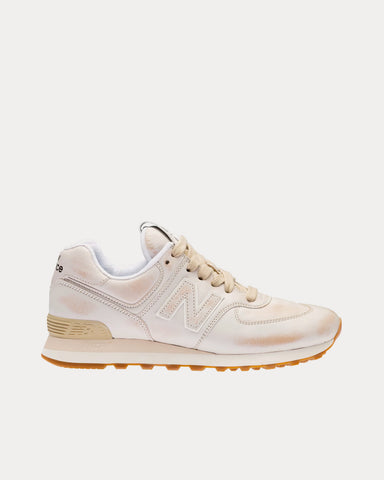 New Balance x Miu Miu 574 Vintage-Effect Nappa Leather White Low Top Sneakers