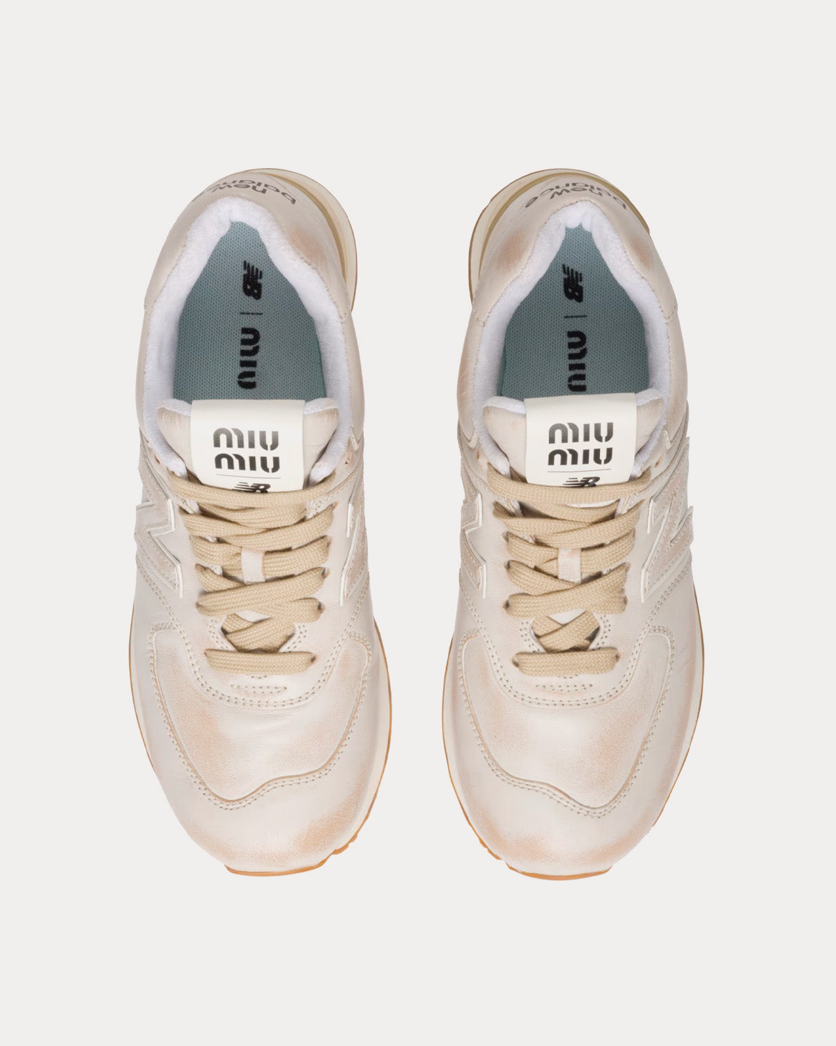 New Balance x Miu Miu - 574 Vintage-Effect Nappa Leather White Low Top Sneakers