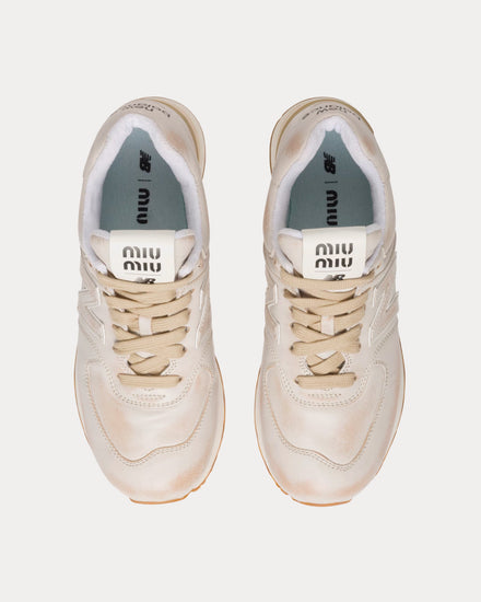 New Balance x Miu Miu 574 Vintage-Effect Nappa Leather White Low Top Sneakers - 2