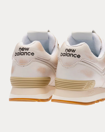 New Balance x Miu Miu 574 Vintage-Effect Nappa Leather White Low Top Sneakers - 4