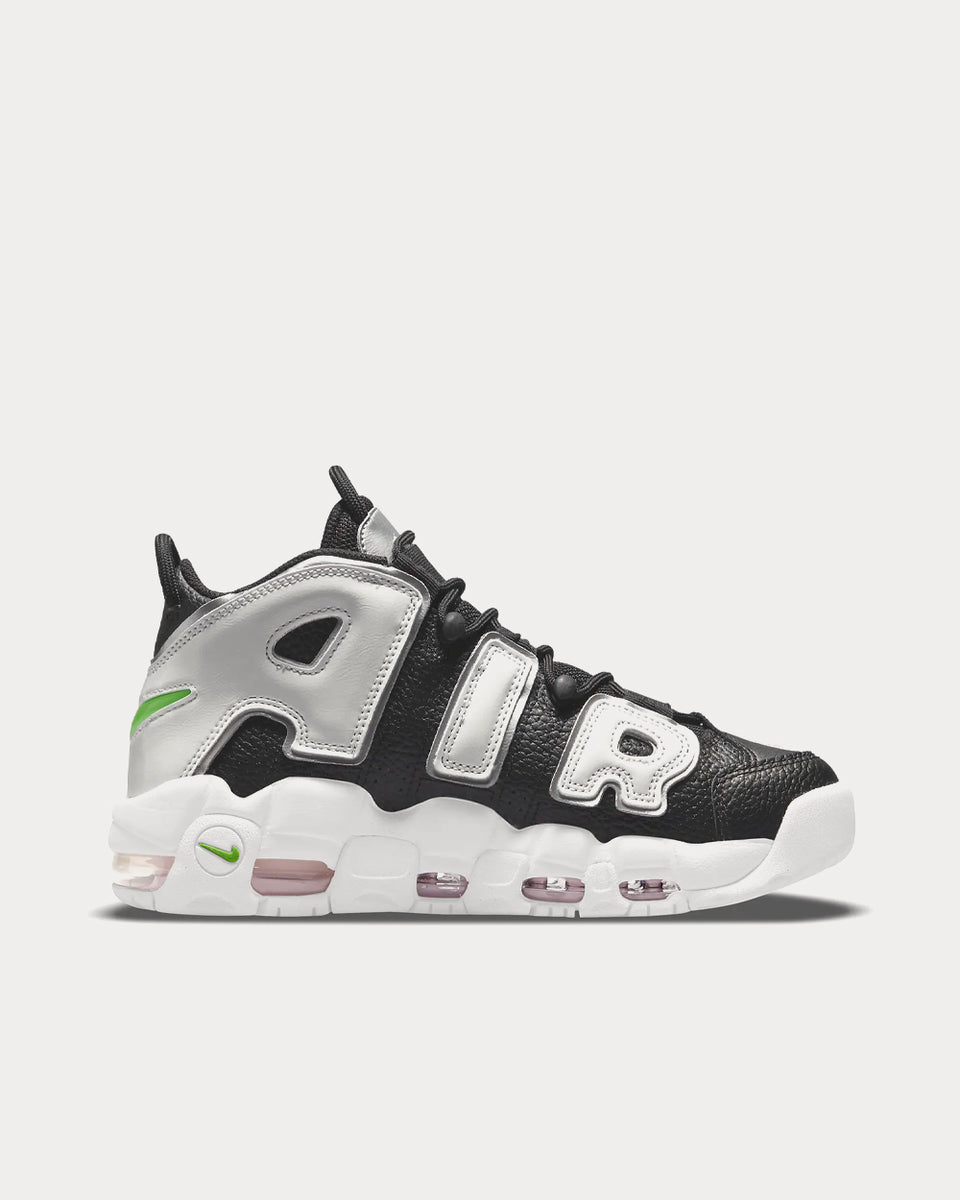 Nike Air More Uptempo Black Metallic Silver Green Strike Summit White High Top Sneakers Sneak in Peace