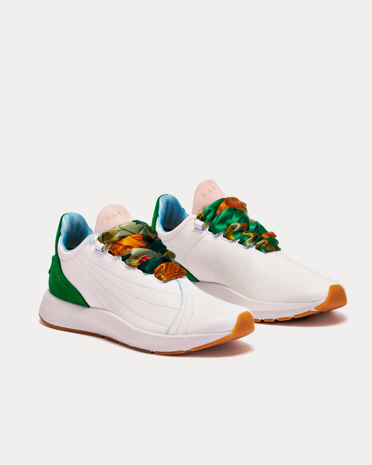 Saysh - Two White / Green Low Top Sneakers