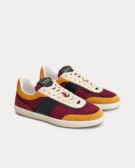 Tod's Tabs Leather & Velvet Burgundy / Black / Yellow Low Top Sneakers - 2