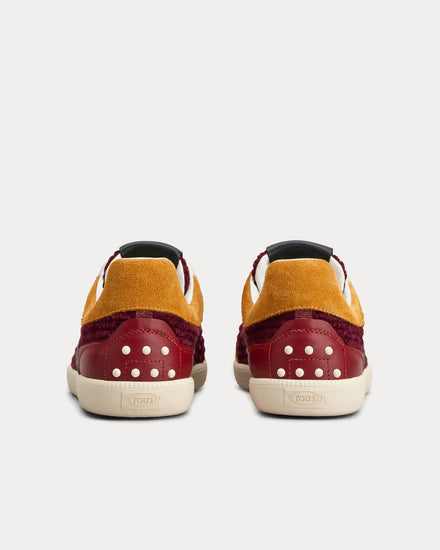 Tod's Tabs Leather & Velvet Burgundy / Black / Yellow Low Top Sneakers - 3