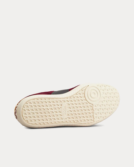 Tod's Tabs Leather & Velvet Burgundy / Black / Yellow Low Top Sneakers - 4