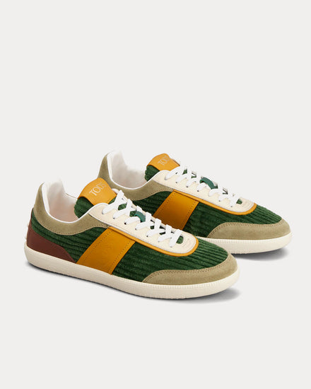 Tod's Tabs Leather & Velvet Green / Yellow Low Top Sneakers - 2