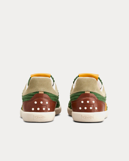 Tod's Tabs Leather & Velvet Green / Yellow Low Top Sneakers - 3