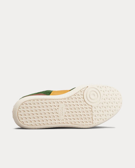 Tod's Tabs Leather & Velvet Green / Yellow Low Top Sneakers - 4