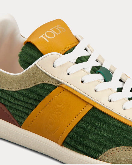 Tod's Tabs Leather & Velvet Green / Yellow Low Top Sneakers - 5