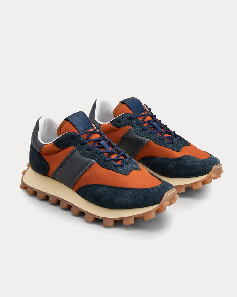 Tod's 1T Suede & Fabric Orange / Blue Low Top Sneakers - 2