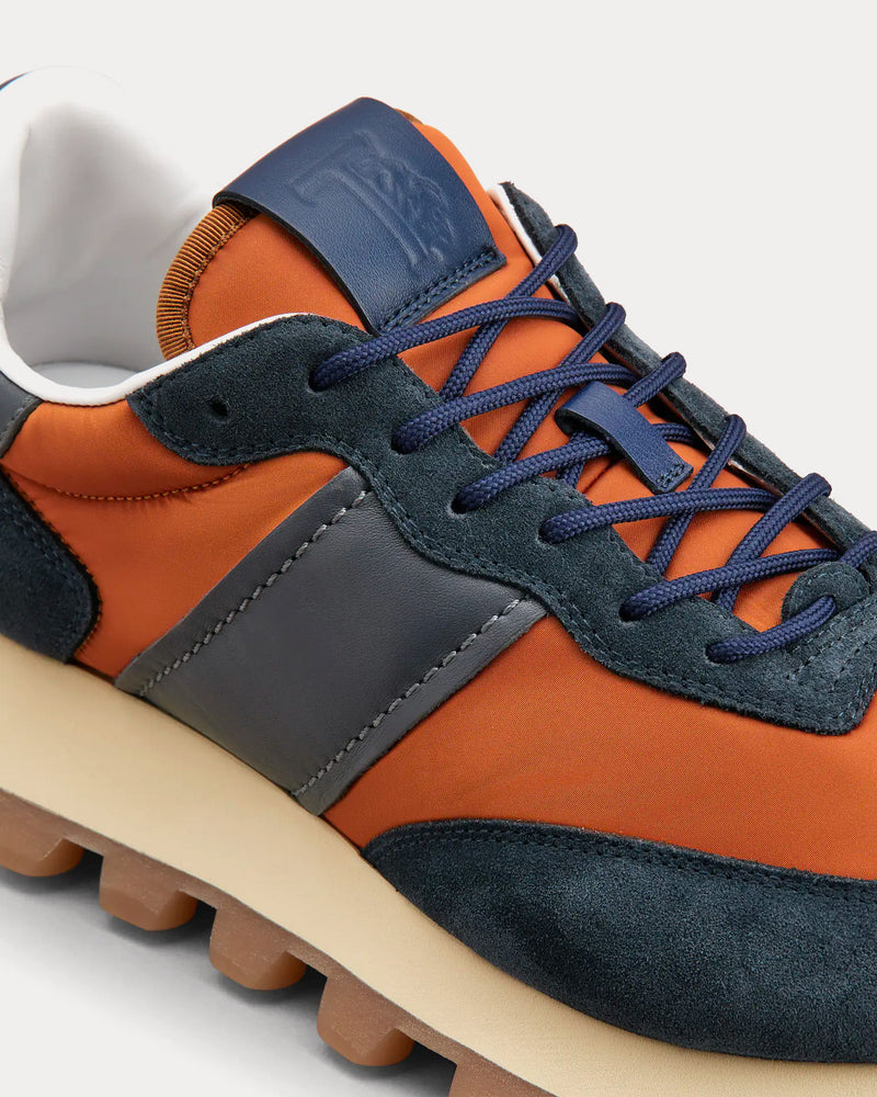 Tod's 1T Suede & Fabric Orange / Blue Low Top Sneakers - 4
