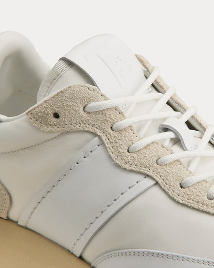 Tod's 1T Leather & Fabric White Low Top Sneakers - 5