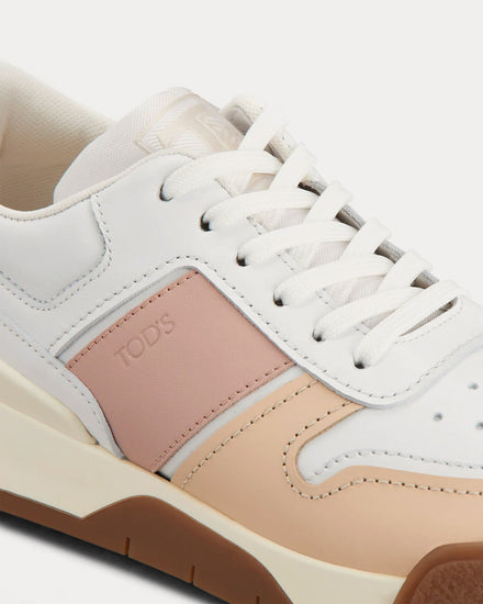 Tod's Logo Stamped Side Leather White / Pink / Beige Low Top Sneakers - 5