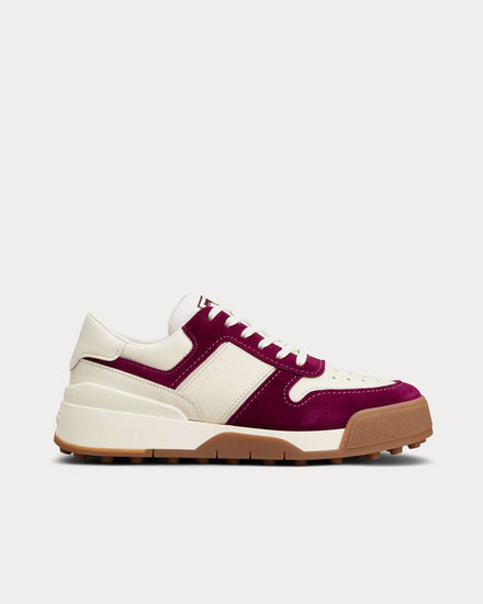 Tod's Logo Stamped Side Smooth Leather & Suede Burgundy / Off-White / White Low Top Sneakers - 1