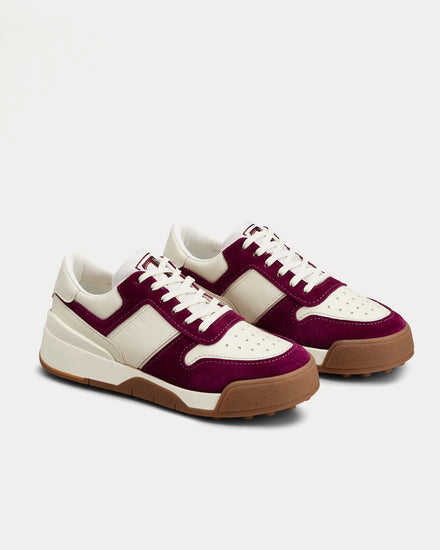 Tod's Logo Stamped Side Smooth Leather & Suede Burgundy / Off-White / White Low Top Sneakers - 2