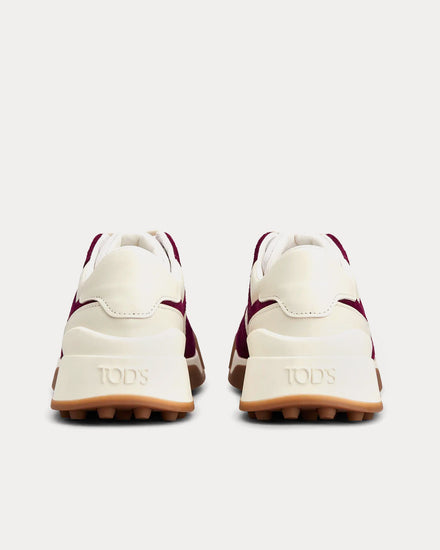 Tod's Logo Stamped Side Smooth Leather & Suede Burgundy / Off-White / White Low Top Sneakers - 3