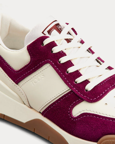 Tod's Logo Stamped Side Smooth Leather & Suede Burgundy / Off-White / White Low Top Sneakers - 4