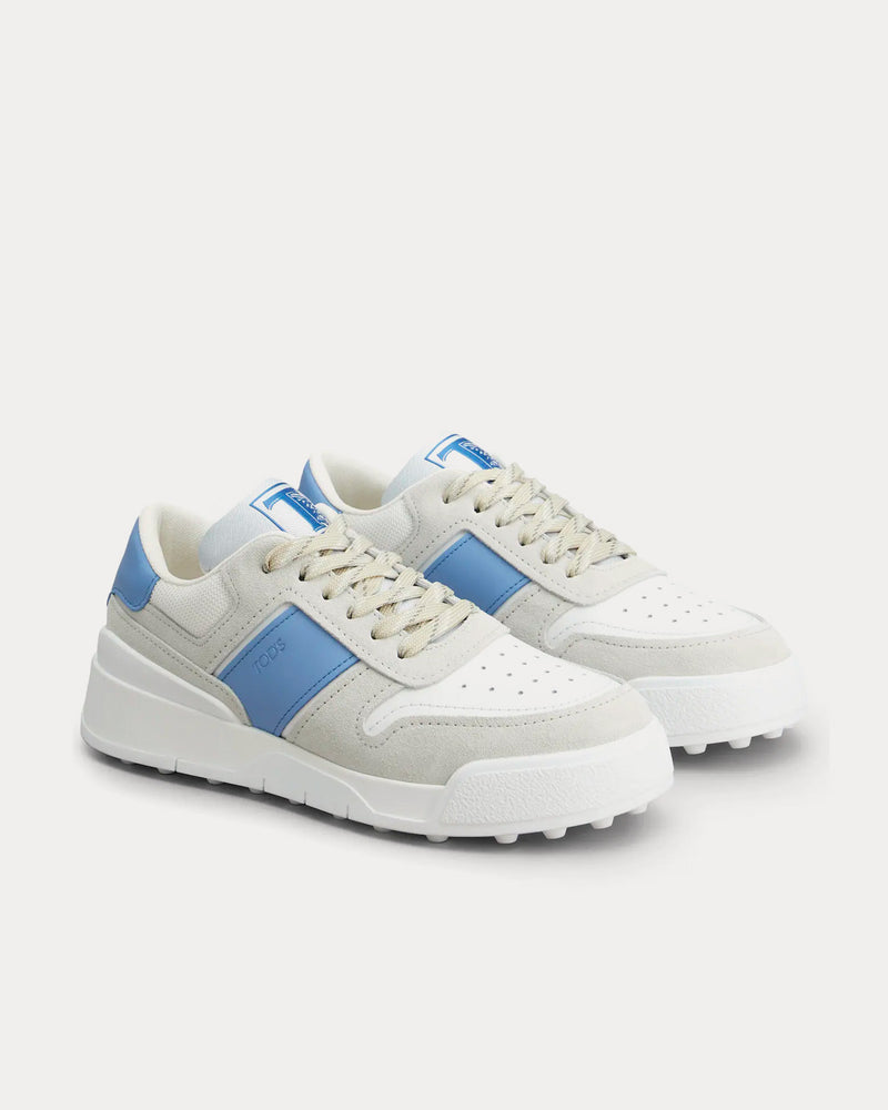 Tod's Logo Stamped Side Suede & Smooth Leather Grey / Light Blue Low Top Sneakers - 2