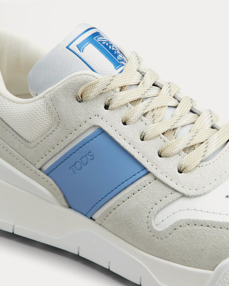 Tod's Logo Stamped Side Suede & Smooth Leather Grey / Light Blue Low Top Sneakers - 5